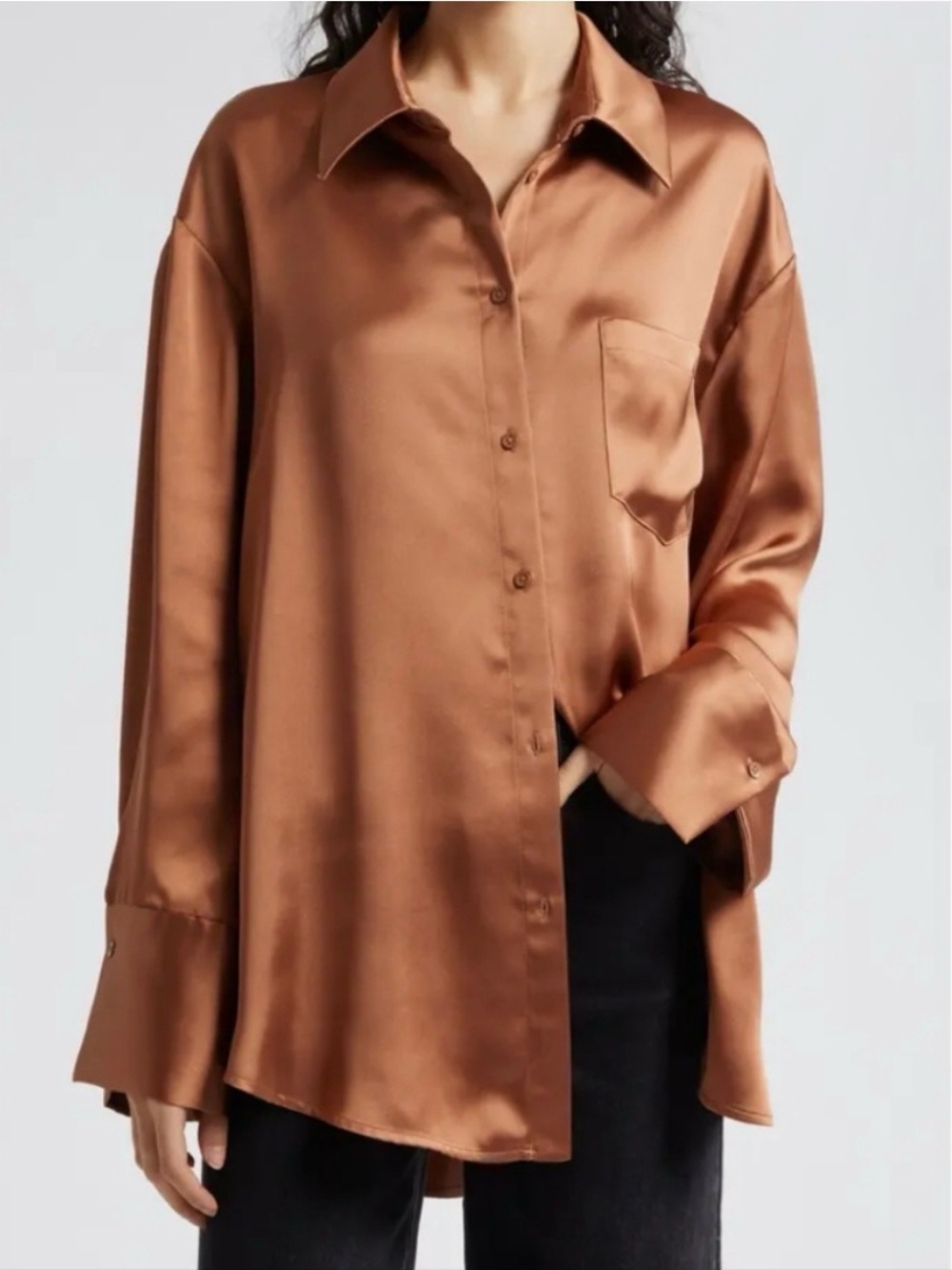 Alice + Olivia Finley Copper Satin Oversized Blouse